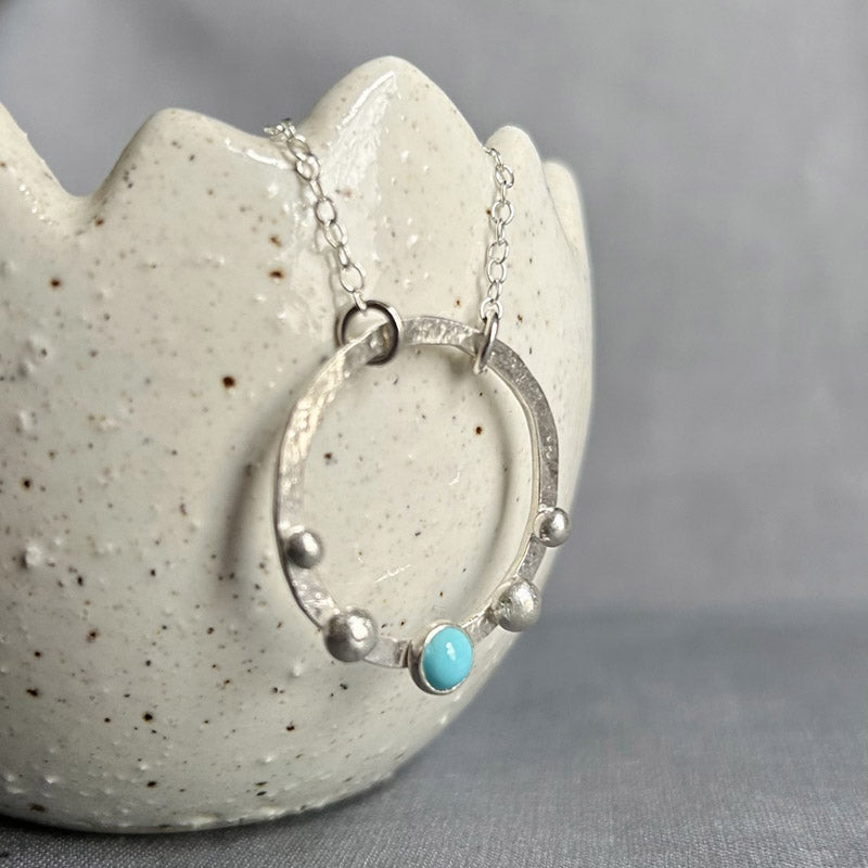Turquoise stone and silver pebbles necklace
