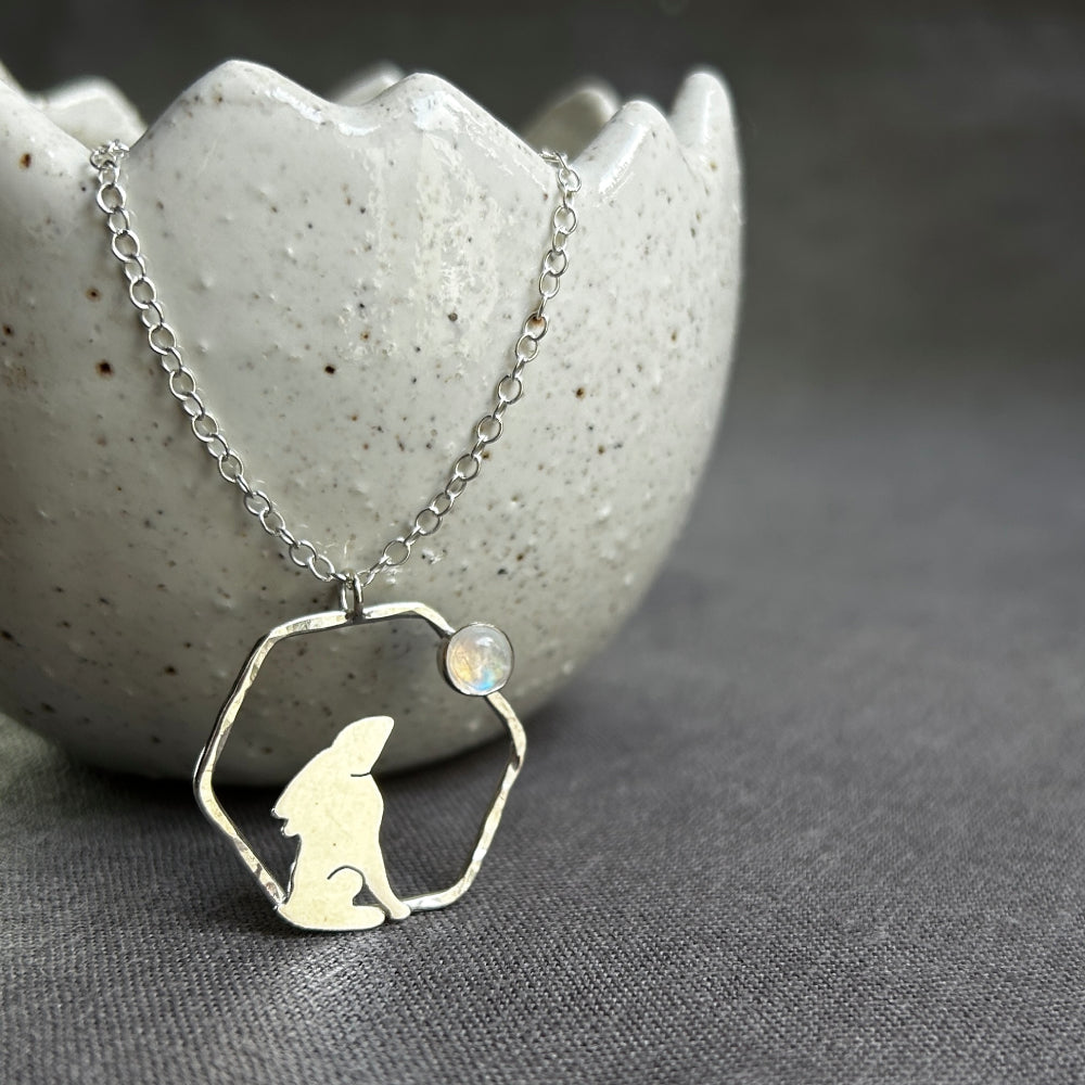 Moonstone gazing Hare necklace