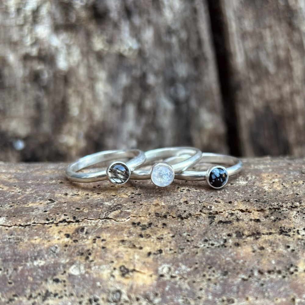 Snowflake Obsidian single stone ring