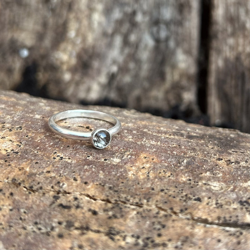 Tourmalinated Quartz single stone ring
