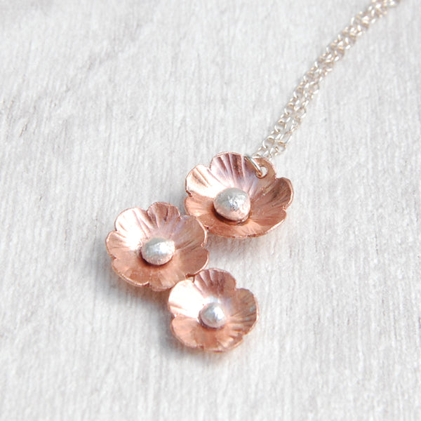 Copper flower drop necklace