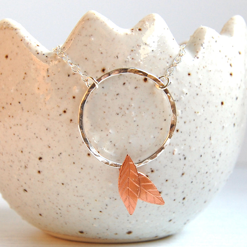 Copper leaves necklace