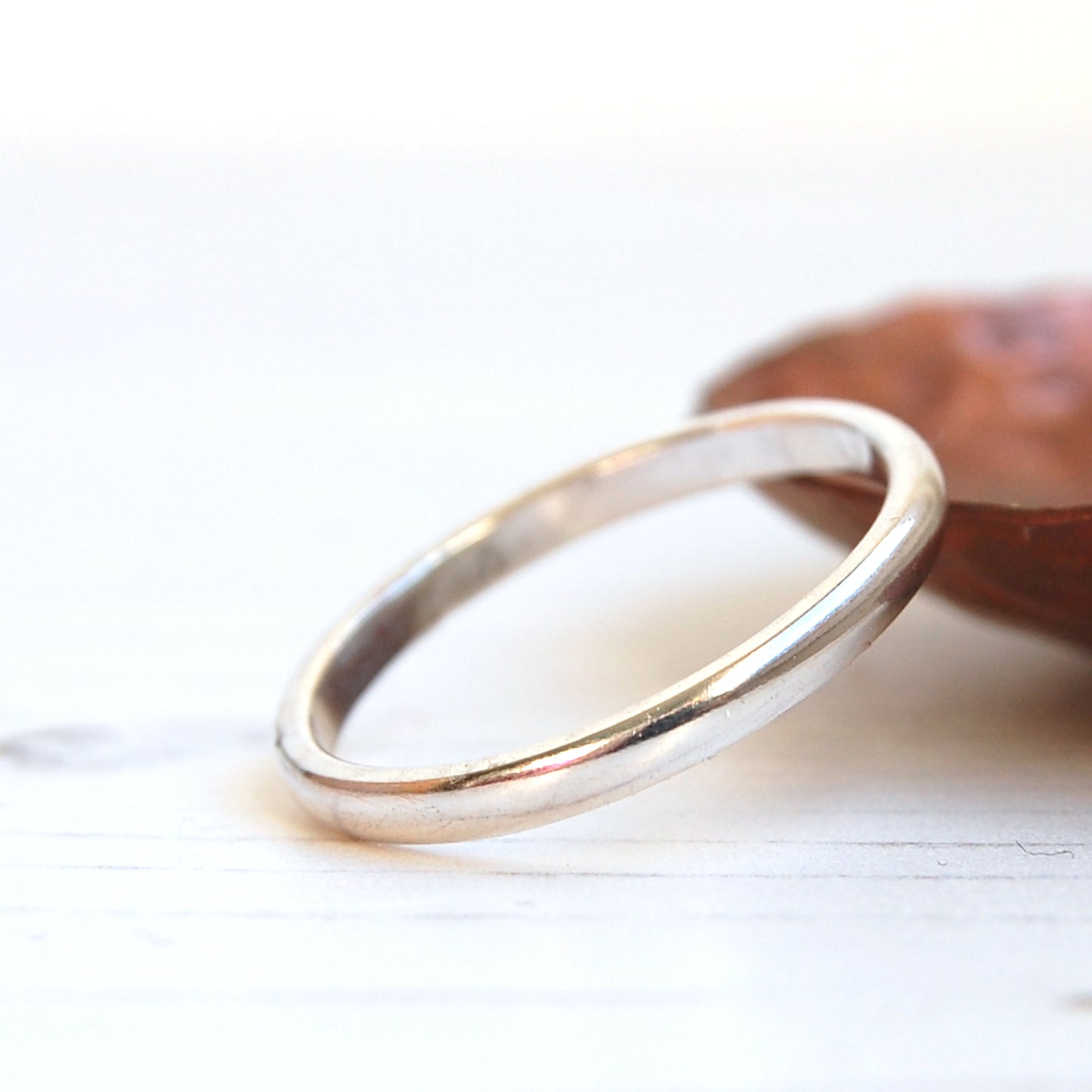 Smooth texture silver stacking ring half round band