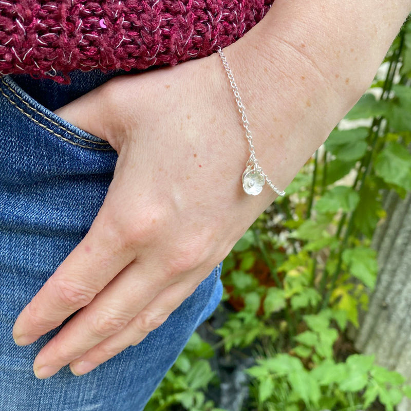 Flower and leaf silver bracelet