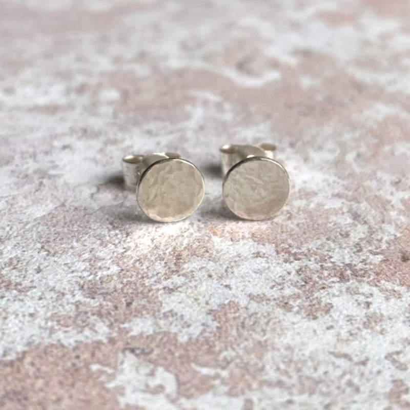 Hammered silver circle stud earrings