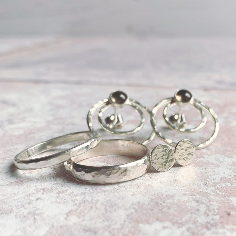 Hammered silver circle stud earrings