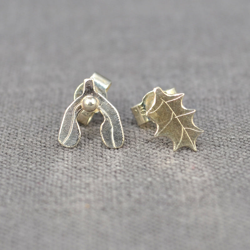 Silver Holly and Mistletoe studs