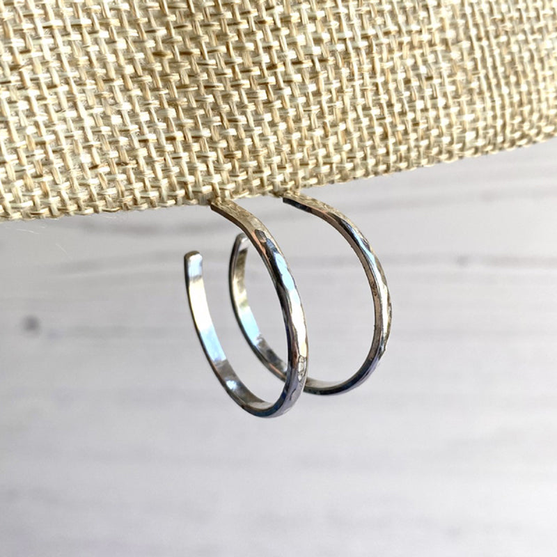 Dimple textured silver hoop studs