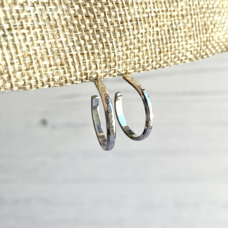 Tree bark linear textured silver hoop studs