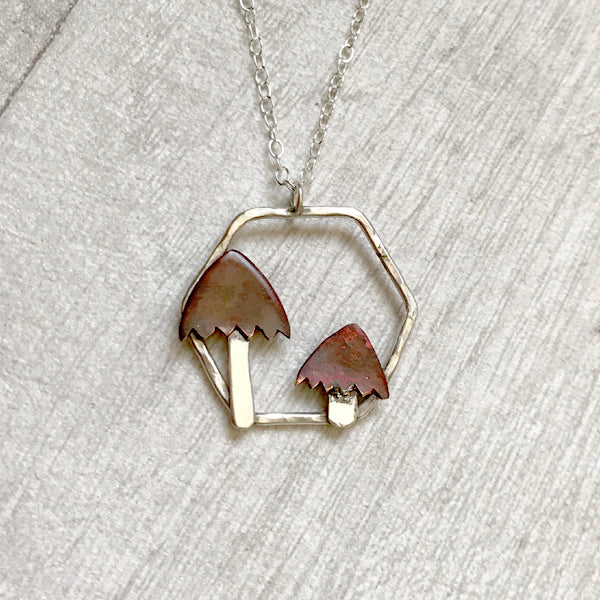 Copper mushroom necklace