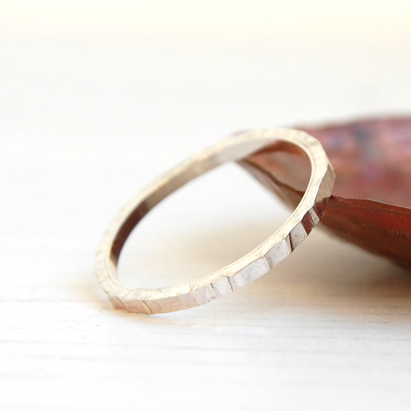 Tree bark silver stacking ring square band