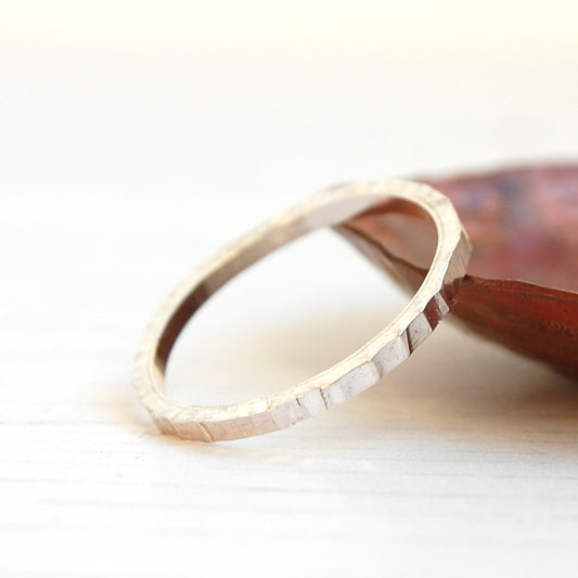 Tree bark silver stacking ring square band