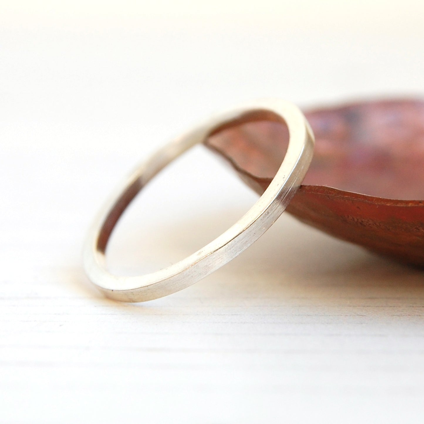 Smooth texture silver stacking ring square band