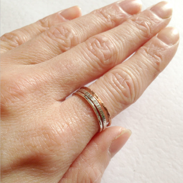 Skinny hammered sterling silver ring