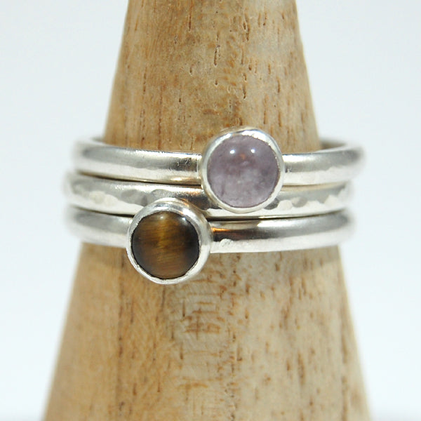 Stack of three rings - Lavender Amethyst, Tigers Eye