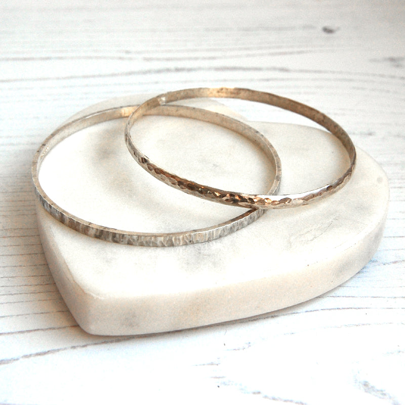 Tree bark hammered silver bangle