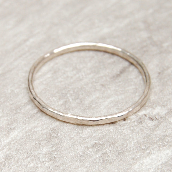 Skinny hammered sterling silver ring