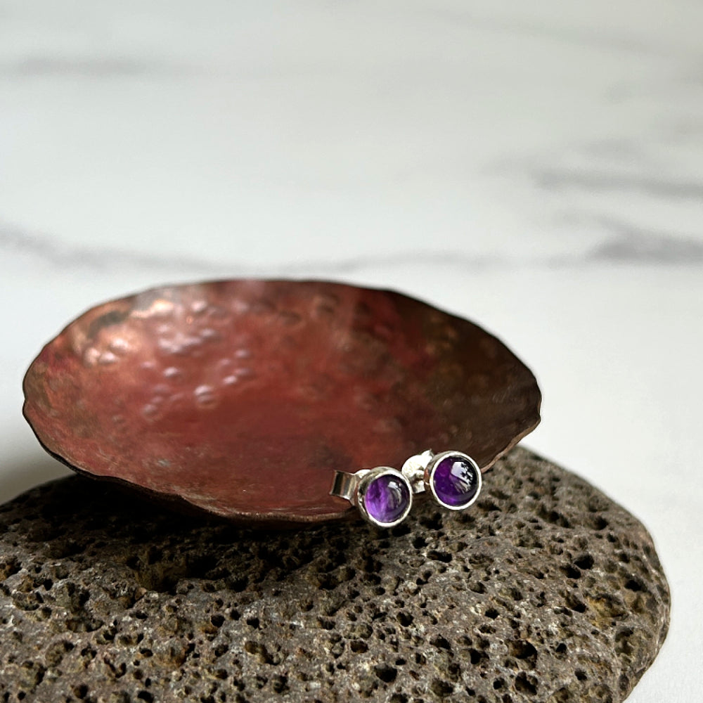 Semi precious gem stone and silver stud earrings