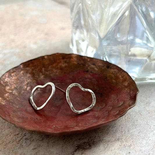 Small open silver heart earrings