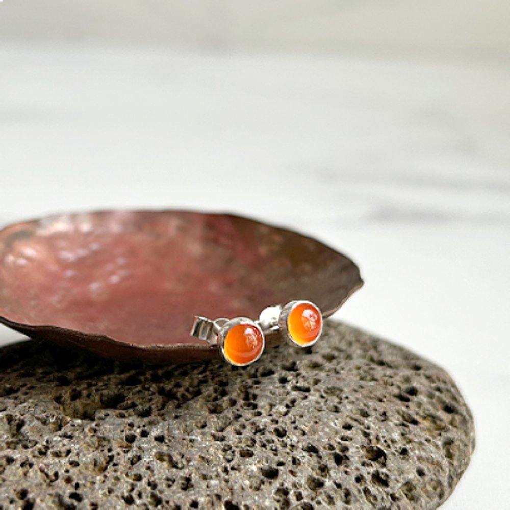 Semi precious gem stone and silver stud earrings