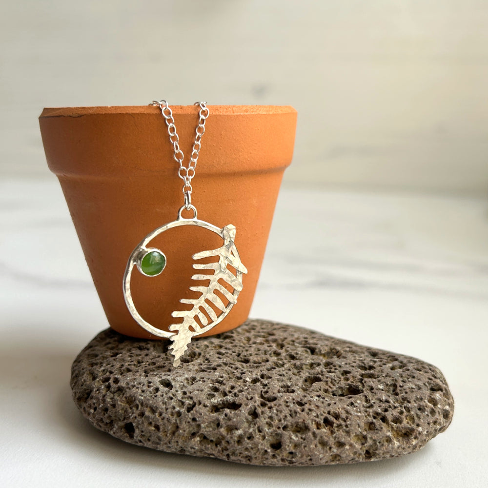 Fern leaf necklace with Jade stone
