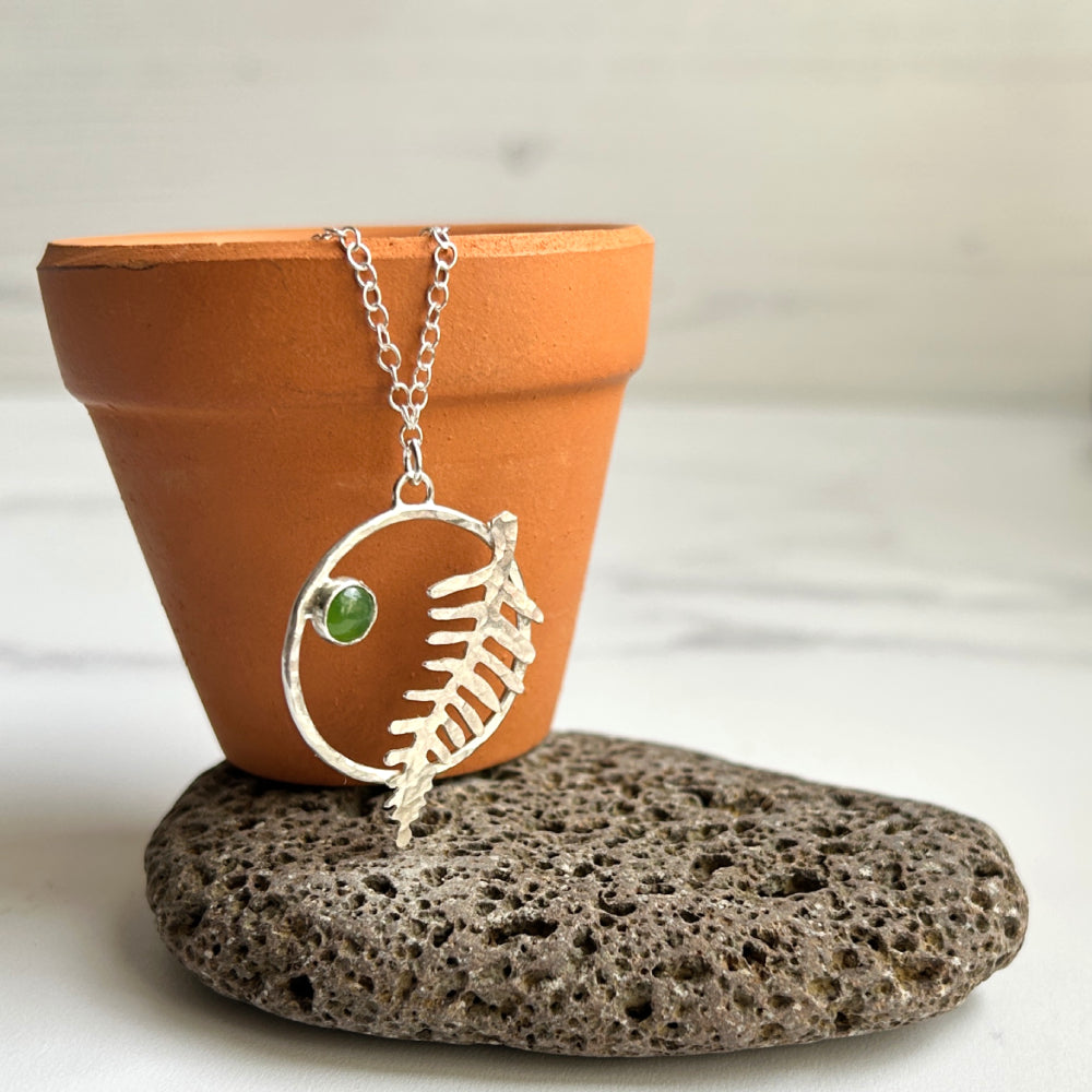 Fern leaf necklace with Jade stone