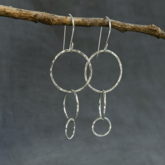 Trio of hammered circles earrings