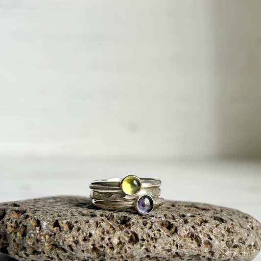Stack of three rings - Iolite, Peridot