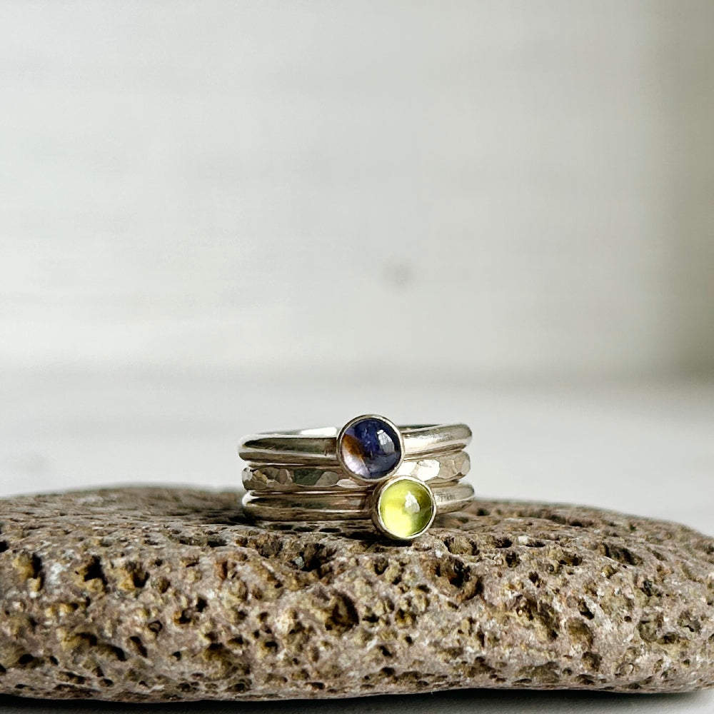 Stack of three rings - Iolite, Peridot