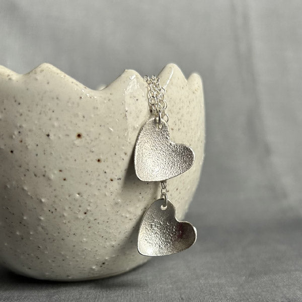 Textured silver heart necklace