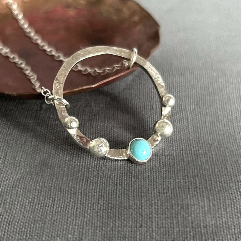 Turquoise stone and silver pebbles necklace
