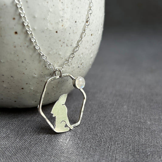 Moonstone gazing Hare necklace
