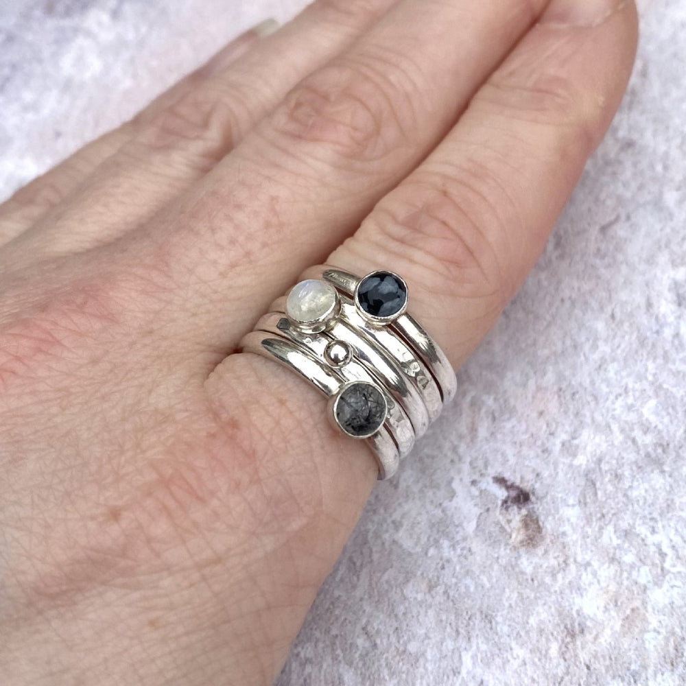 Snowflake Obsidian single stone ring