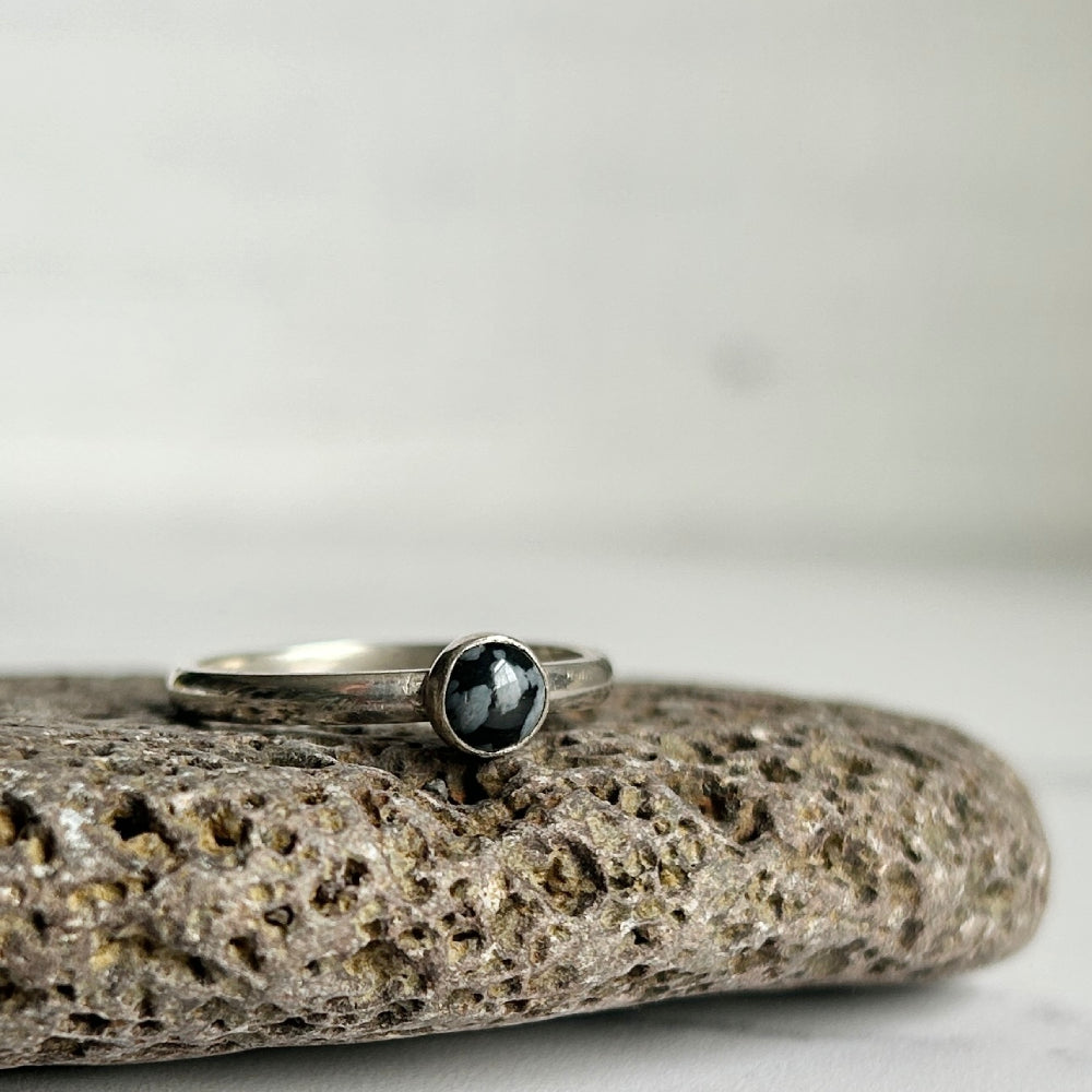 Snowflake Obsidian single stone ring