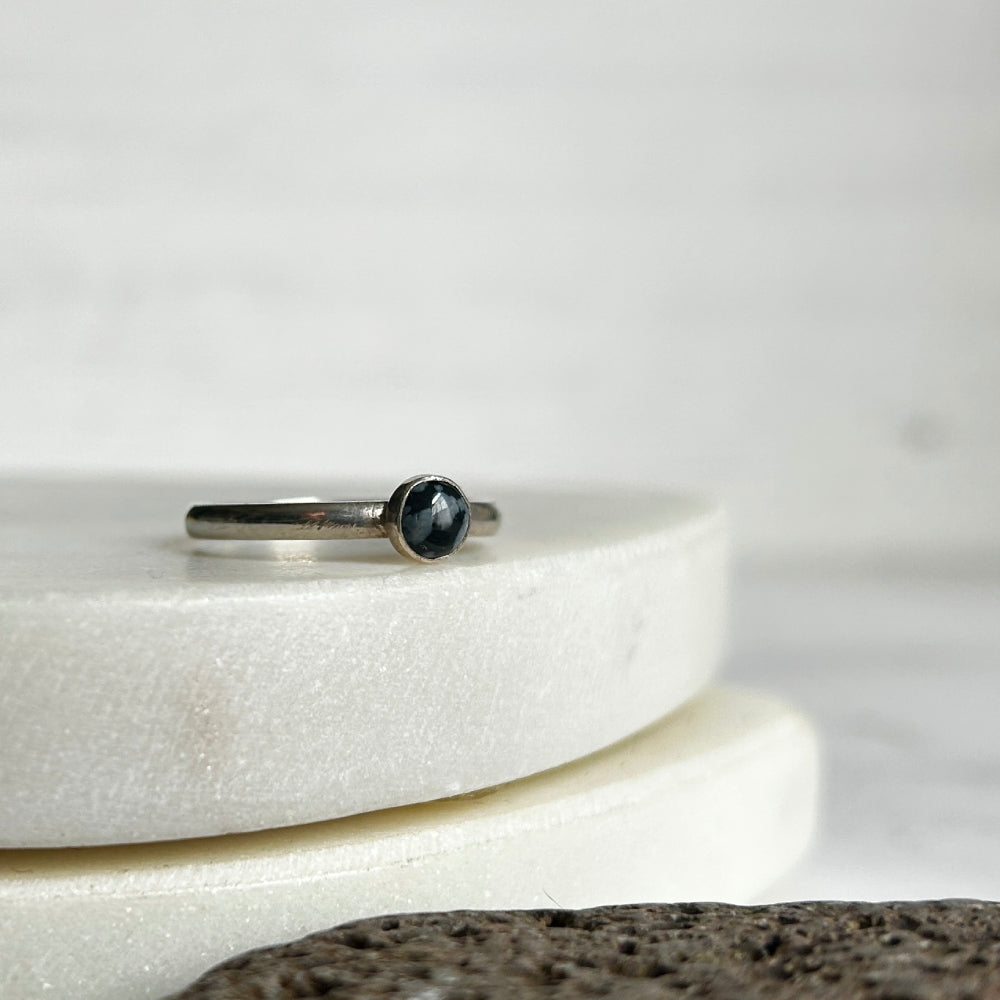Snowflake Obsidian single stone ring