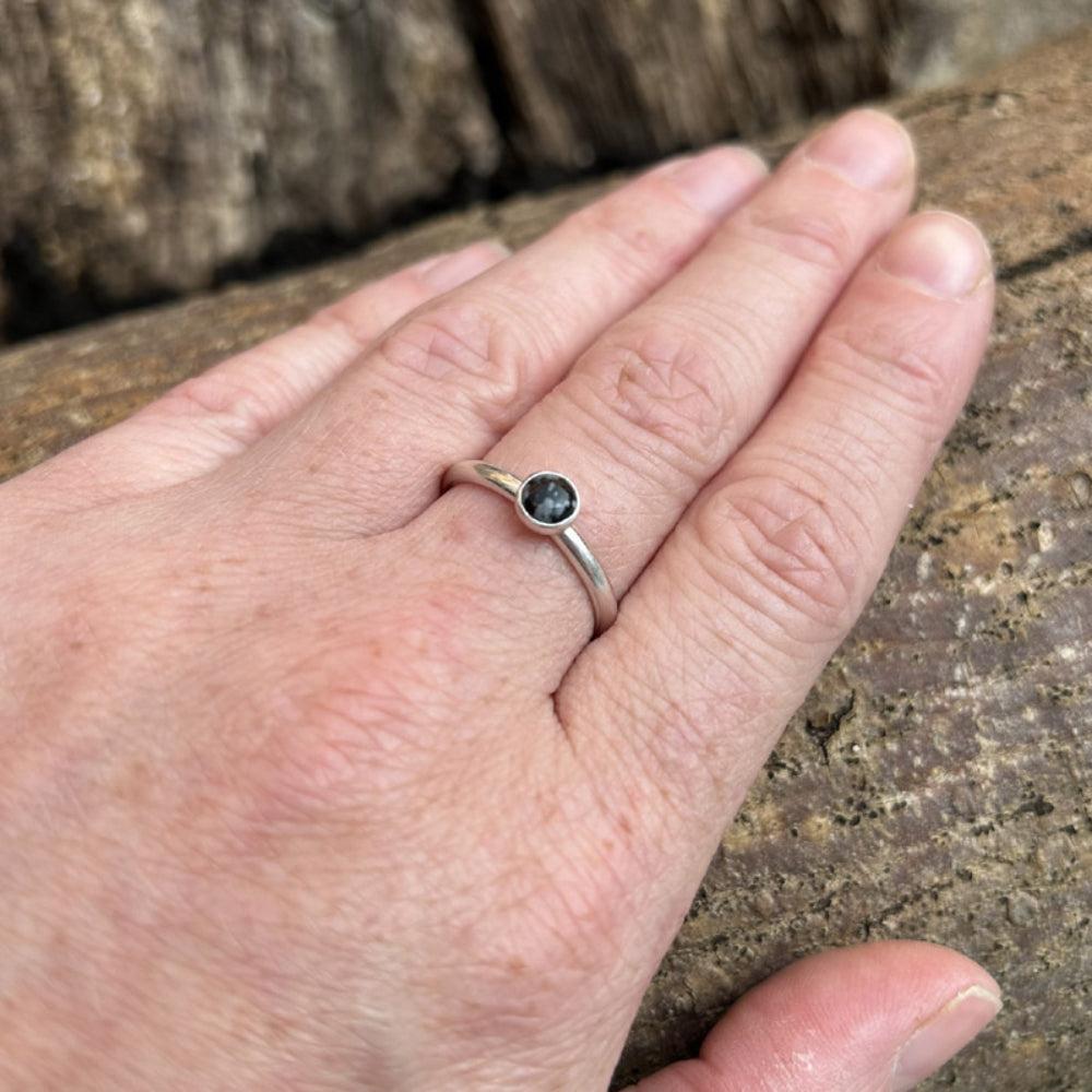 Snowflake Obsidian single stone ring
