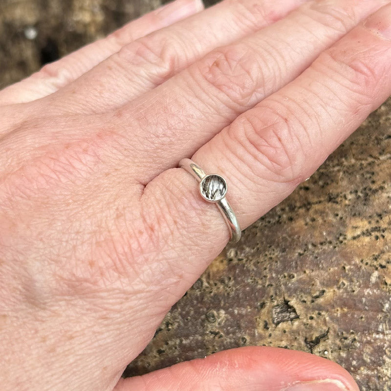 Tourmalinated Quartz single stone ring