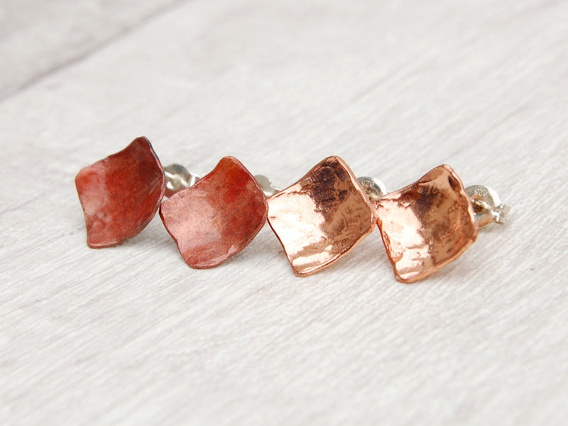 Copper diamond shaped stud earrings