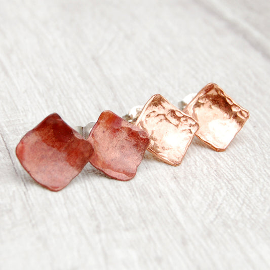 Copper diamond shaped stud earrings