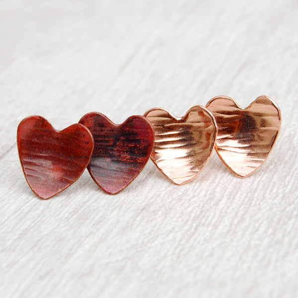 Copper heart studs