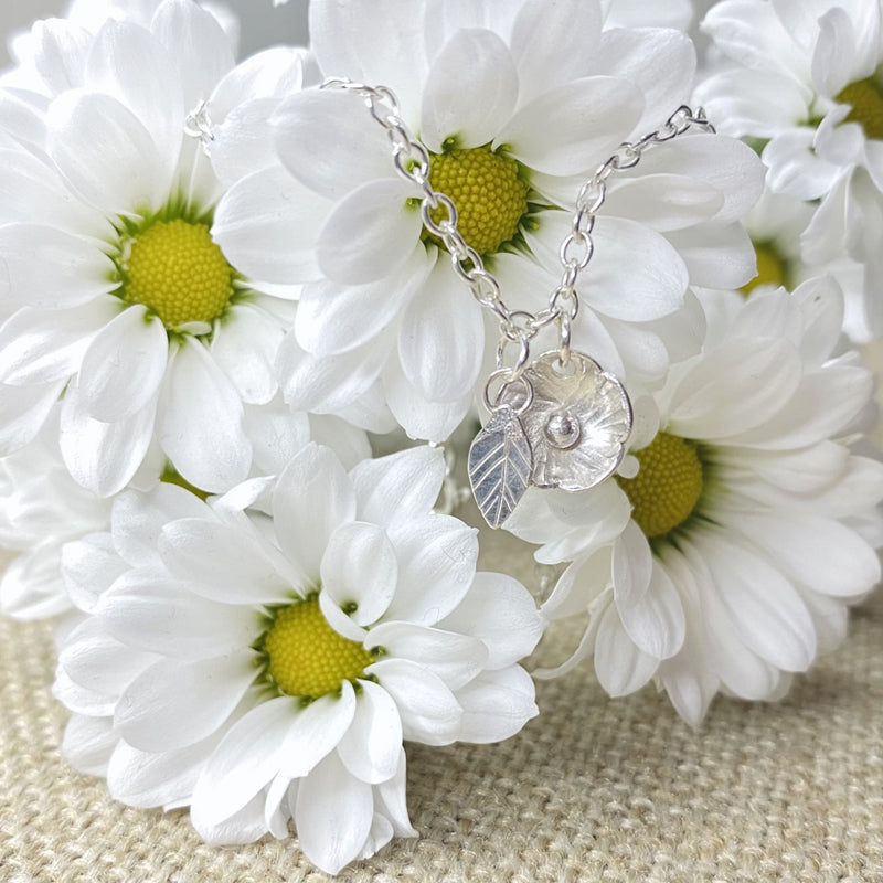 Flower and leaf silver bracelet