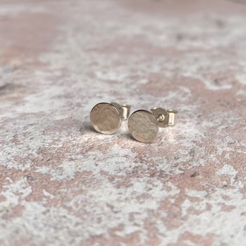 Hammered silver circle stud earrings