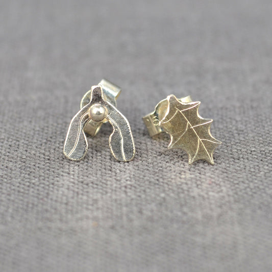 Silver Holly and Mistletoe studs