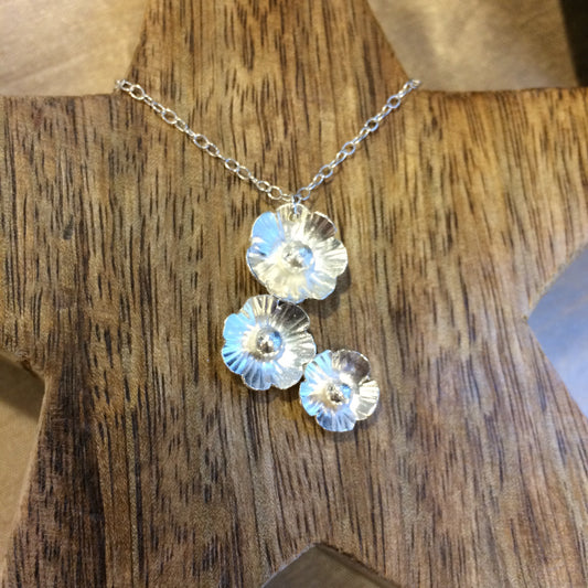 Silver flower drop necklace