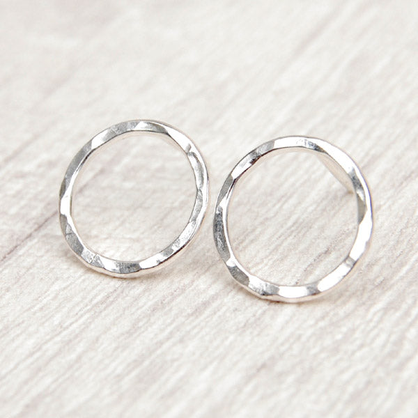 Sterling silver hammered circle studs