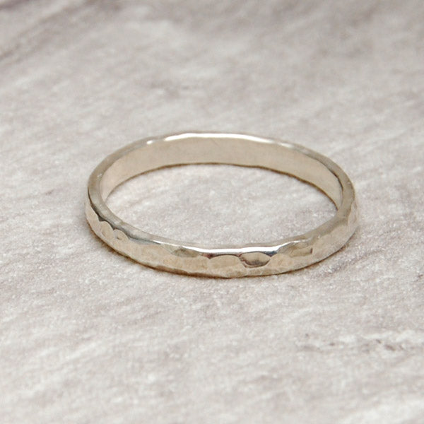 Dimple hammered silver stacking ring half round band