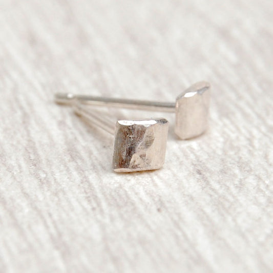 Small hammered silver square studs