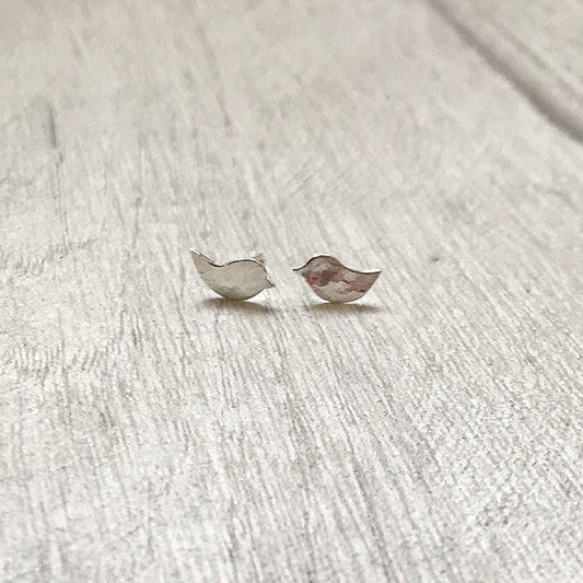 Tiny silver bird studs