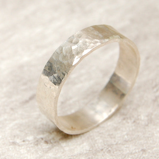 Wide Hammered sterling silver ring