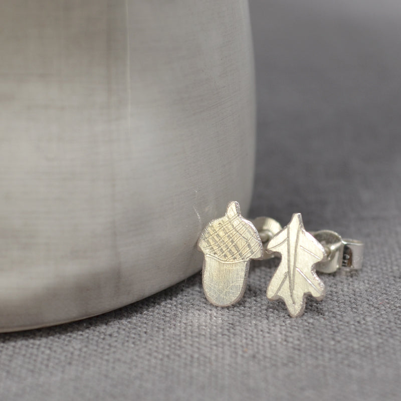 Sterling silver handmade acorn and oakleaf earrings Zoe Ruth Designs
